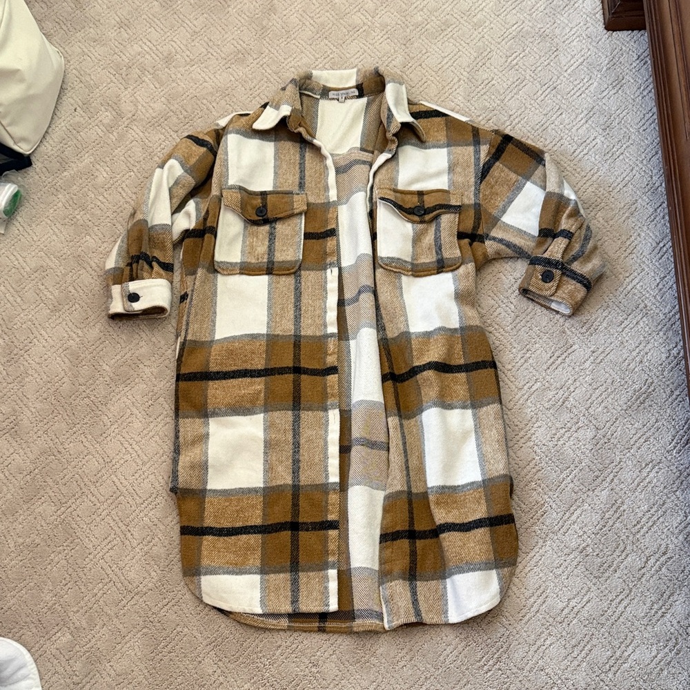 Women's Plaid Utility Jacket in Brown and Cream